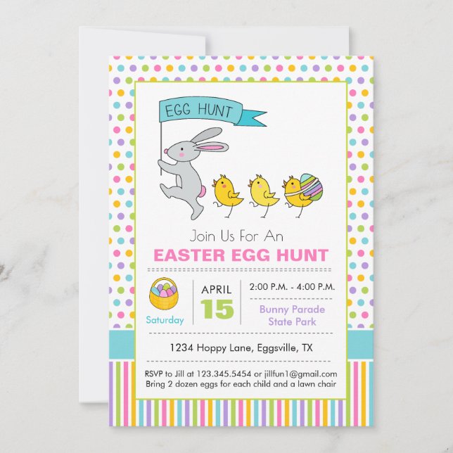 Invitación de búsqueda de huevos de Pascua Desfile (Anverso)