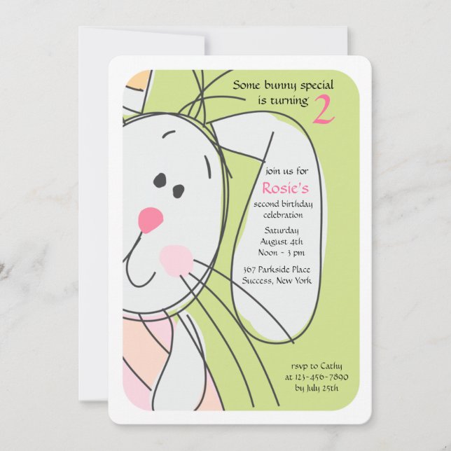 Invitación de búsqueda y escondite de conejito (Anverso)