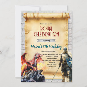 invitación de caballero medieval y dragón