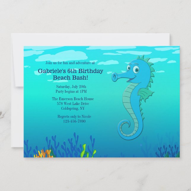 Invitación de Caballito de Mar Feliz (Anverso)