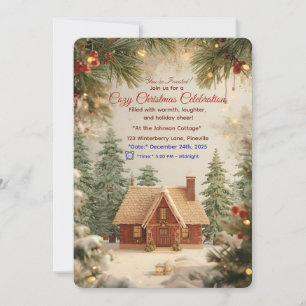 Invitación de cabaña de Navidad acogedora – Acuare