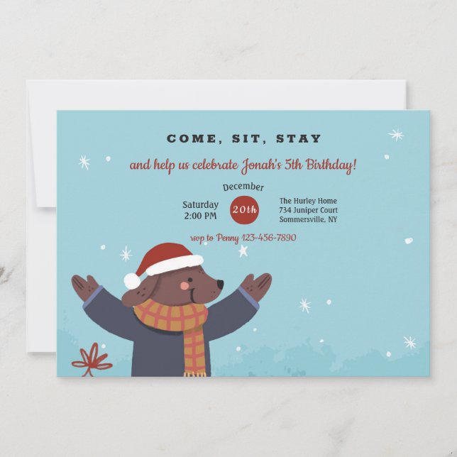 Invitación de cachorro de Navidad (Anverso)