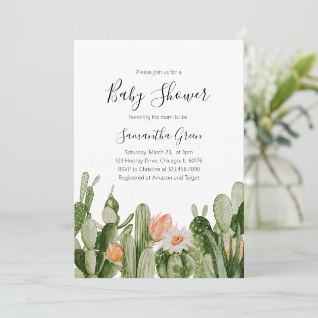 Invitación de Cactus Baby Shower (Anverso de pie)