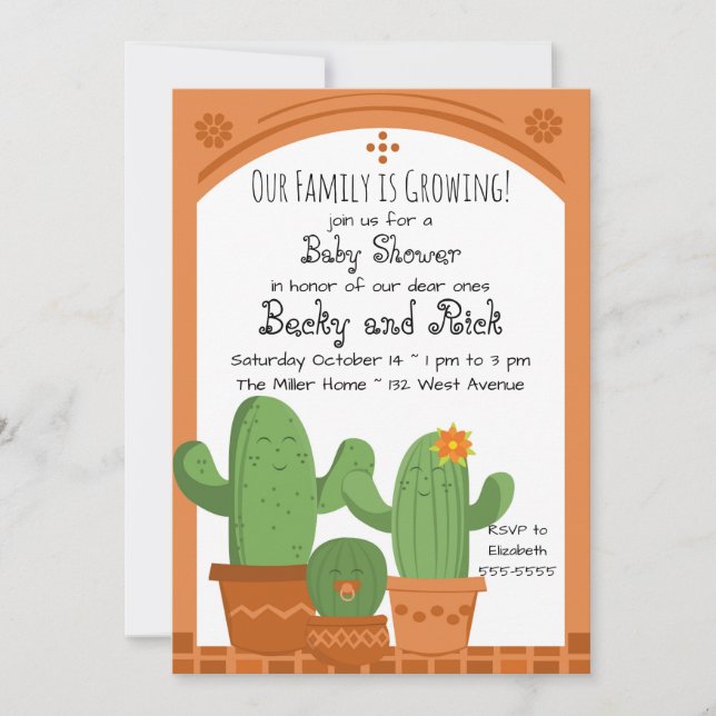 Invitación de Cactus Baby Shower (Anverso)
