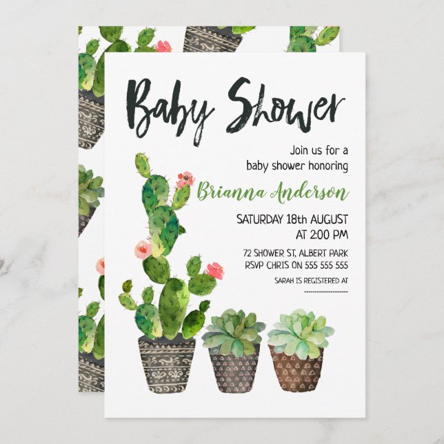 Invitación de Cactus Baby Shower (Anverso / Reverso)