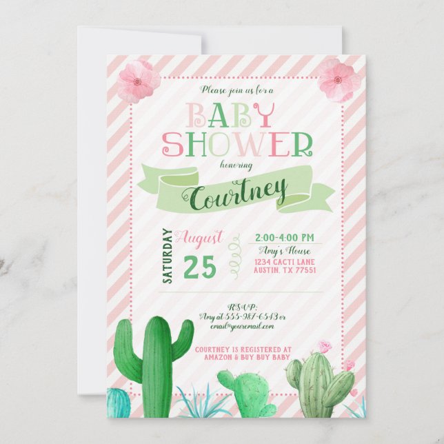 Invitación de Cactus Baby Shower (Anverso)