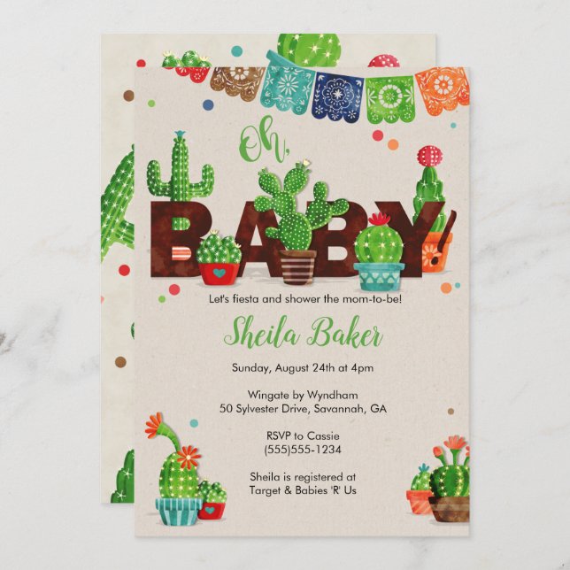 Invitación de Cactus Baby Shower | Tema de Cactus (Anverso / Reverso)