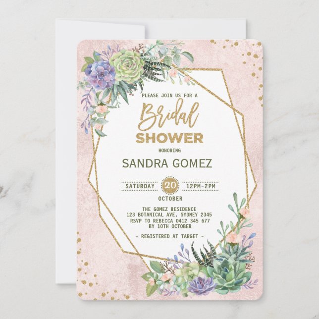 Invitación de Cactus de ducha de novia con armazón (Anverso)