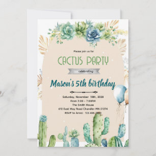 invitación de cactus de flores azules desierto