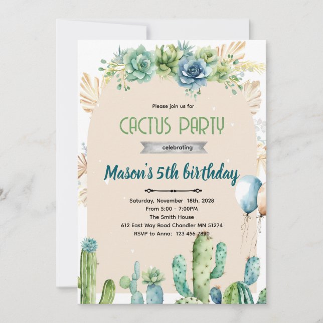 invitación de cactus de flores azules desierto (Anverso)