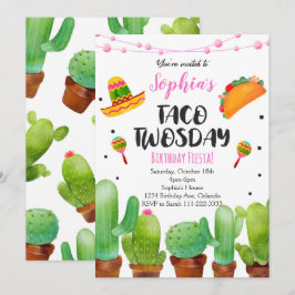 Invitación de Cactus en Acuarela para Fiesta de Ta