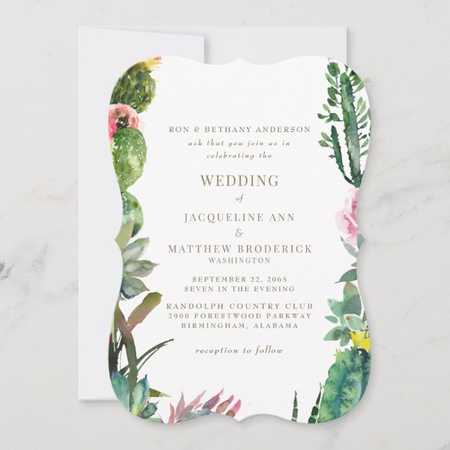 Invitación de Cactus Tropical Botánico Elegante (Anverso)