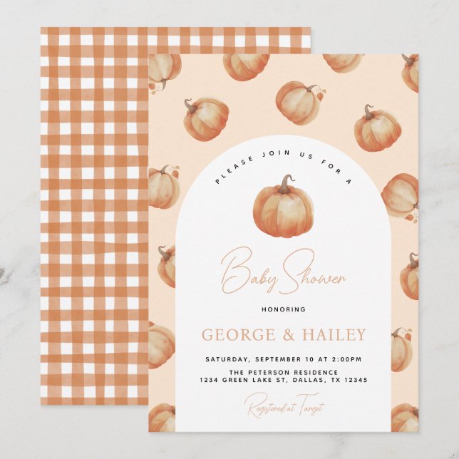 Invitación de calabaza Baby Shower (Anverso / Reverso)