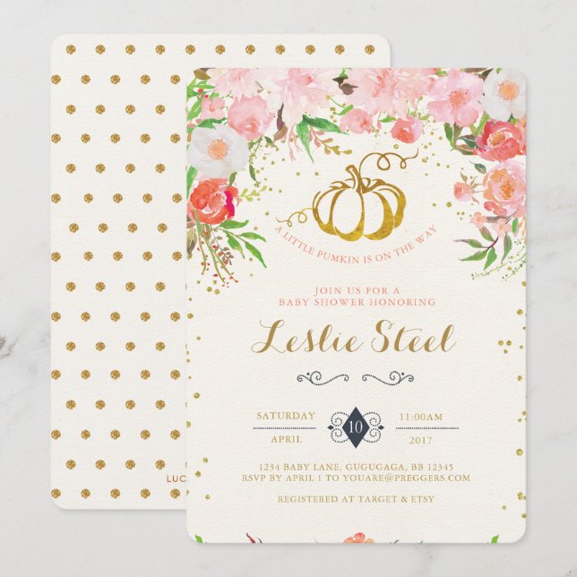 Invitación de calabaza Baby Shower (Anverso / Reverso)