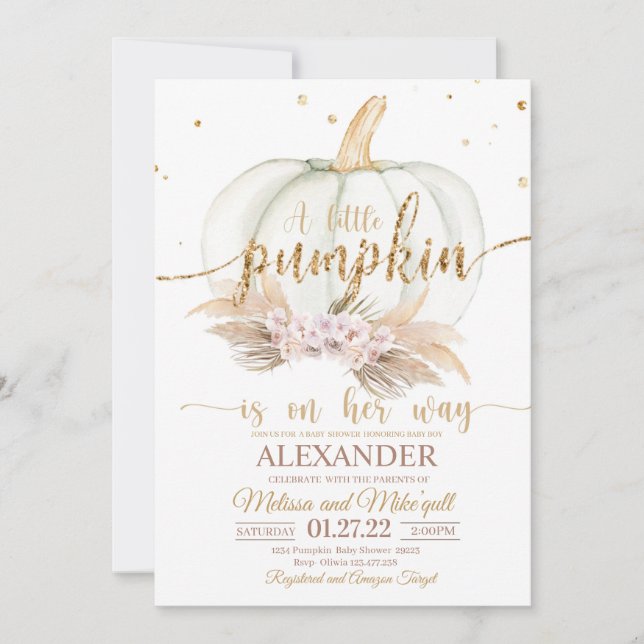 Invitación de calabaza Baby Shower Boho pampas boh (Anverso)