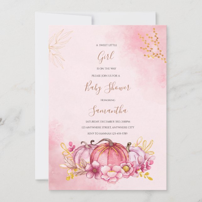Invitación de calabaza Baby Shower para Chicas (Anverso)