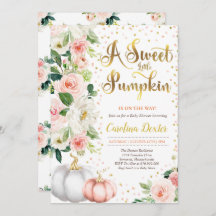 Invitación de calabaza Baby Shower Rubor Rosa Y Or