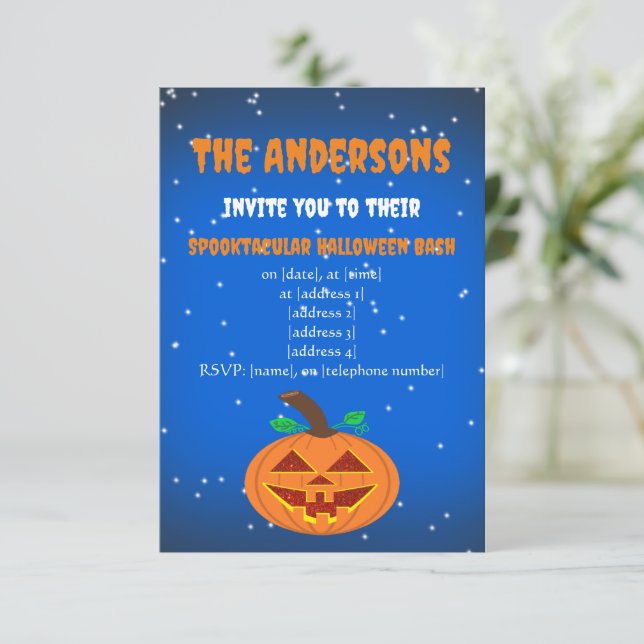 Invitación de calabaza de Halloween con ojos rojos (Anverso de pie)