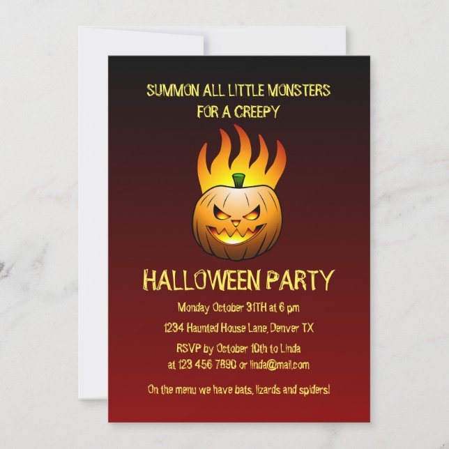 Invitación de calabaza de Halloween en llamas espe (Anverso)