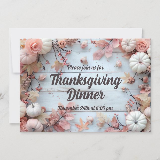 Invitación de calabaza de la cena de Acción de Gra (Anverso)