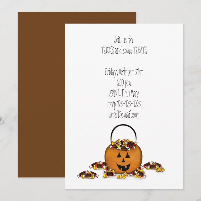 Invitación de Calabaza de Truco o Trato con Dulces (Anverso / Reverso)