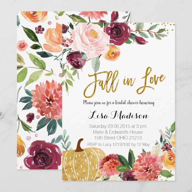 Invitación de calabaza Marsala para enamorarse (Anverso / Reverso)