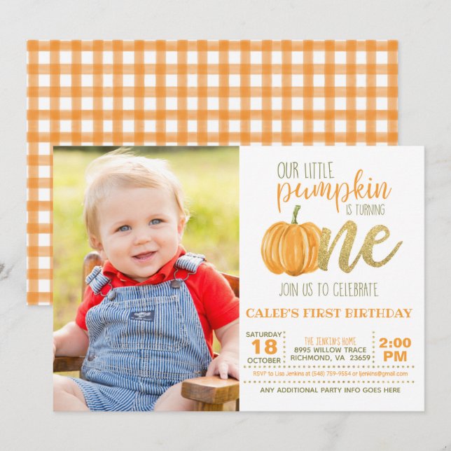 Invitación de calabaza por primer cumpleaños para  (Anverso / Reverso)
