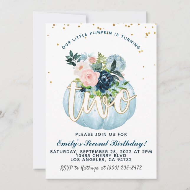 Invitación de calabaza por segundo cumpleaños (Anverso)