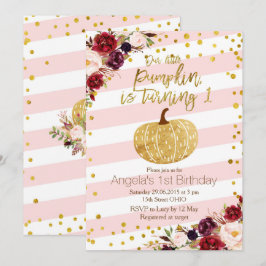 Invitación de calabaza rosa y dorada Primer cumple