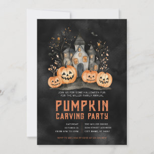 Invitación de Calabaza Tallada de Halloween en Cas