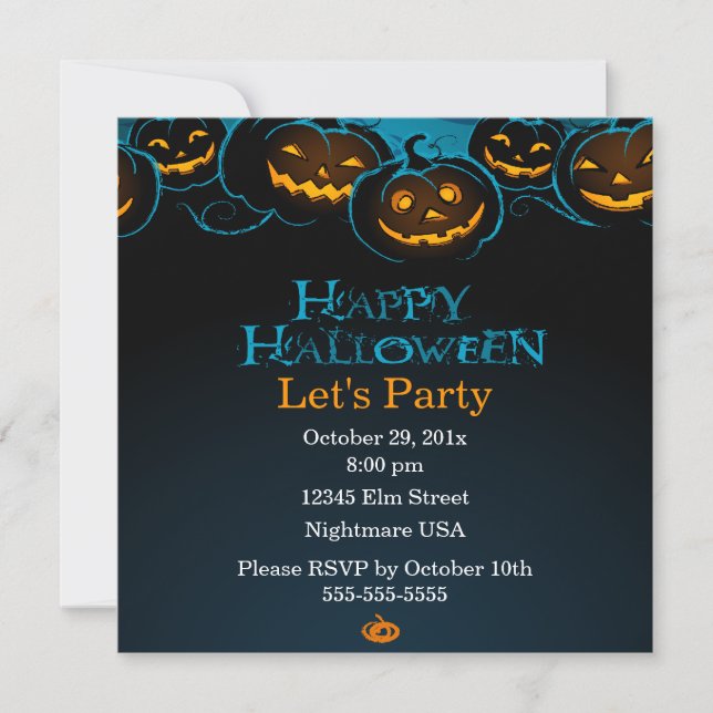 Invitación de calabazas felices de Halloween (Anverso)