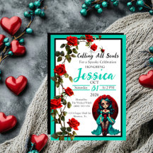 Invitación de Calaveras de Azúcar y Rosas Turquesa
