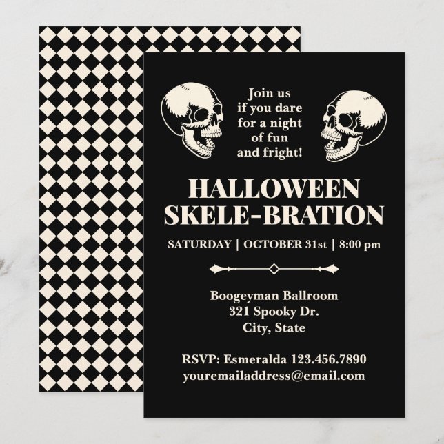 Invitación de Calaveras Sonrientes de Halloween Sk (Anverso / Reverso)