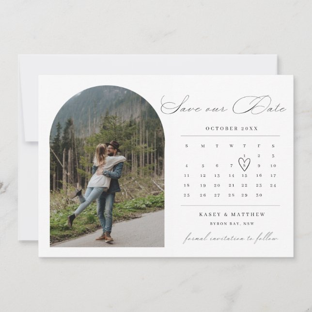Invitación de calendario de arco Guardar la fecha (Anverso)
