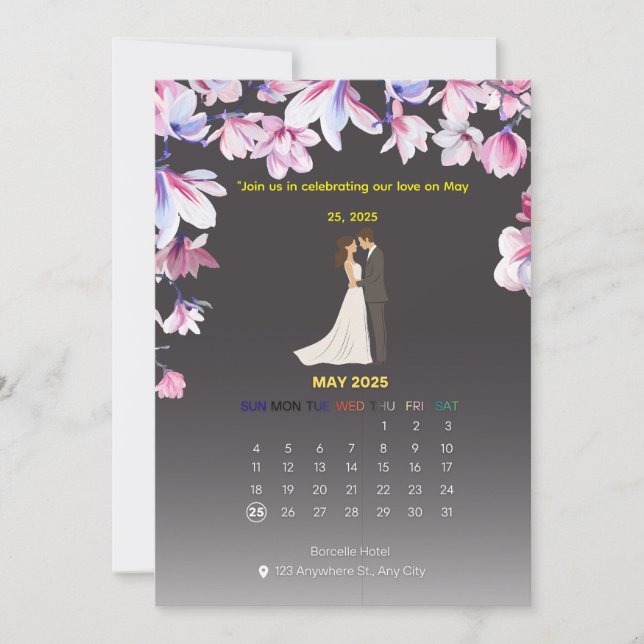 Invitación de Calendario de Boda Elegante (Anverso)