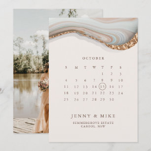 Invitación de calendario de mármol para guardar la