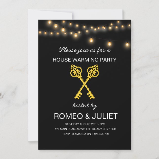 Invitación de Calentamiento del Hogar de Oro Negro (Anverso)