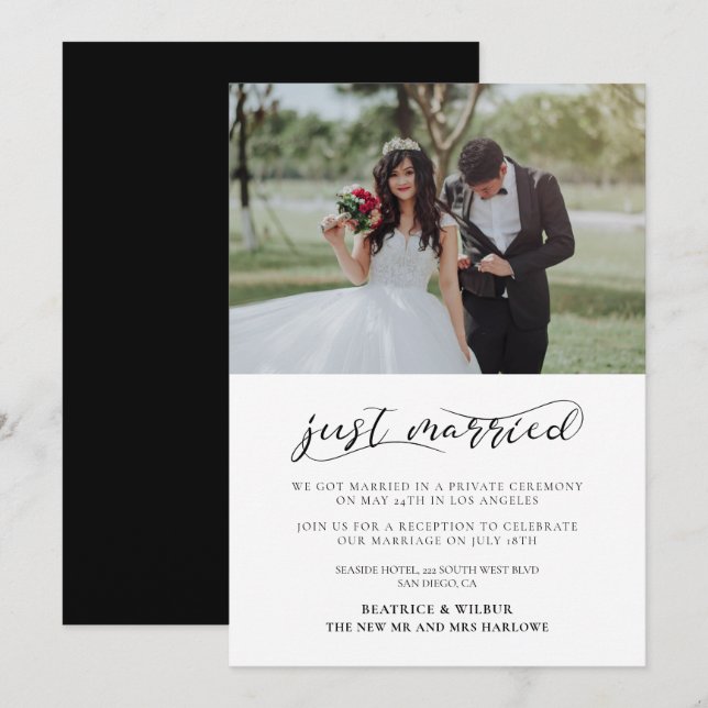 Invitación de caligrafía elegante casada (Anverso / Reverso)