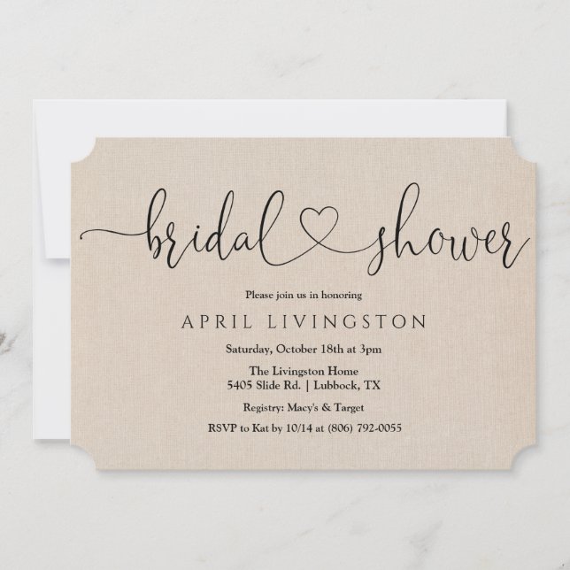 Invitación de Caligrafía para Despedida de Soltera (Anverso)