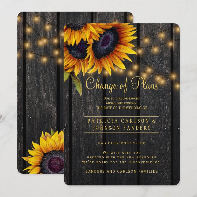 Invitación de cambio de planes de girasoles rusos (Anverso / Reverso)