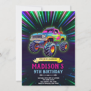 invitación de camión monstruo de neón luminoso