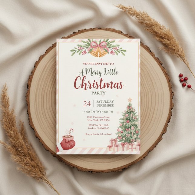 Invitación de Campanas de Navidad Rosa Elegante (Elegant Holiday Bells)