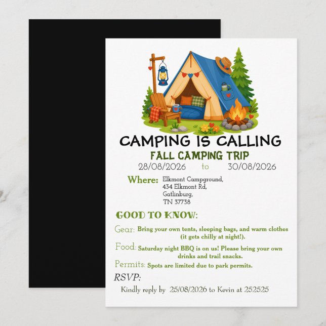 Invitación de camping (Anverso / Reverso)