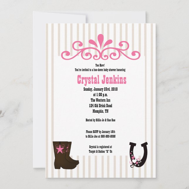 Invitación de campo de Cowgirl Pink Trendy Cowboy  (Anverso)