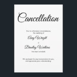 Invitación de cancelación boda Tarjeta elegante<br><div class="desc">Aquí hay una tarjeta simple para notificar a sus invitados si se ha hecho necesario anunciar que su boda ha sido cancelado. Utilice los campos de plantilla para añadir sus datos personales y hacer de este diseño elegante y minimalista su propio diseño. El fondo blanco puede cambiarse a cualquier color...</div>