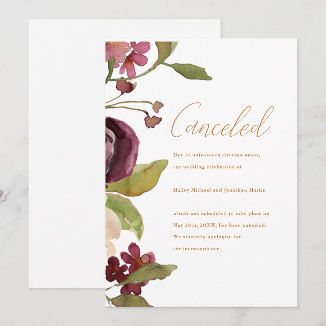 Invitación de cancelación de Bodas botánicos (Anverso / Reverso)