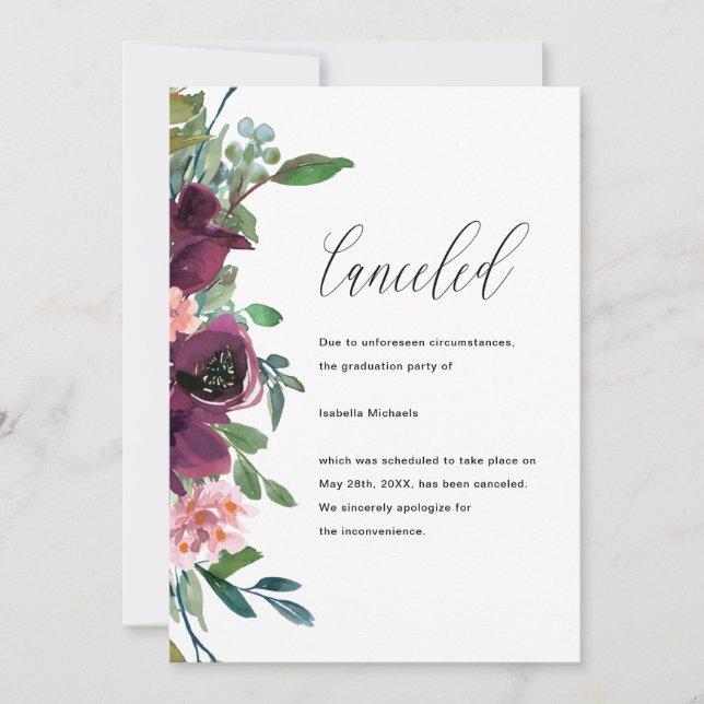 Invitación de cancelación de fiesta de graduación  (Anverso)