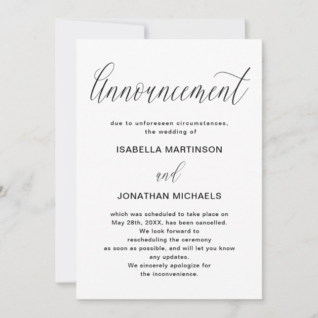Invitación de cancelación simple de Boda (Anverso)
