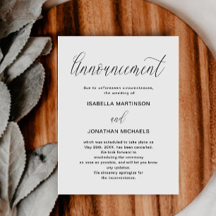 Invitación de cancelación simple de Boda