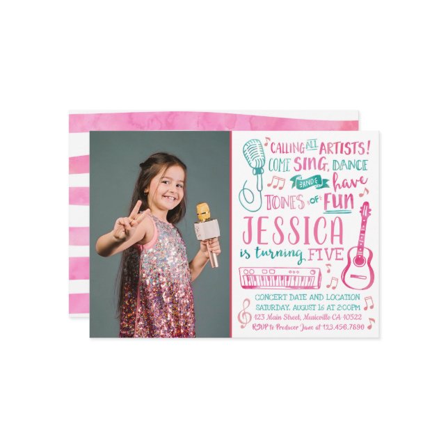 Invitación de cantante acuarela con foto (Anverso/Reverso In Situ)